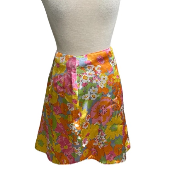 Asos Design Petite Orange Floral Satin Mini‎ Skirt set se 8 EUC - Picture 3 of 9